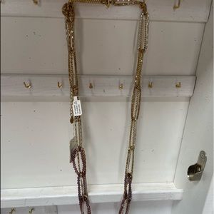 Pretty necklace with colors of amethyst, goals and silver.